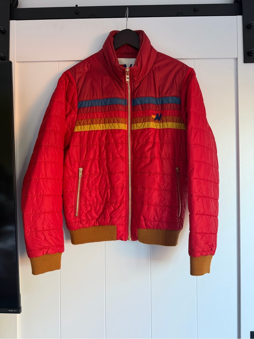 Aviator Nation Quilted Puffer Jacket with Stripe Detail